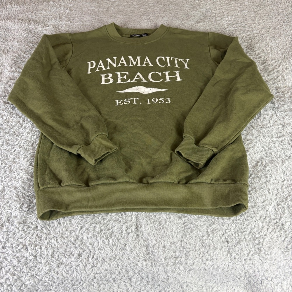 Boohoo Panama City Beach Sweatshirt Olive Green Graphic Pullover US 6